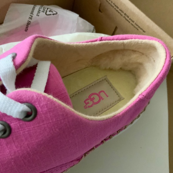 UGG AUSTRALIA EYAN II PINK AZALEA CANVAS BOAT STYLE SNEAKERS Trainers Flat Shoes - Picture 8 of 16